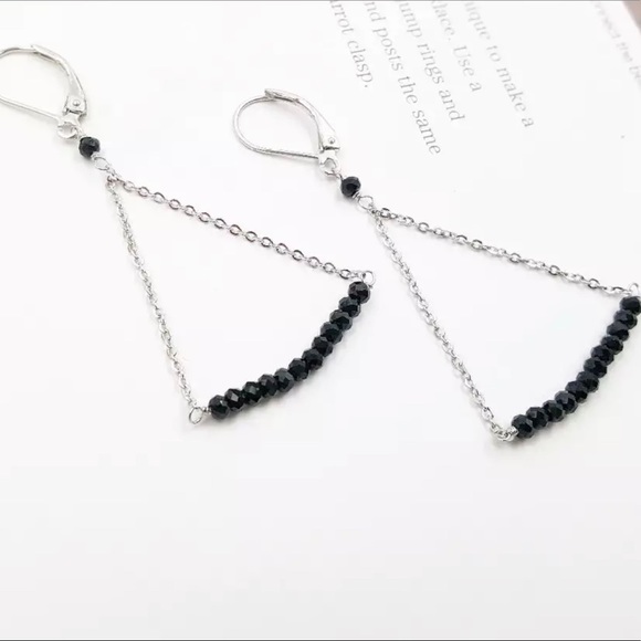 Black Spinel Gemstone Sterling Silver Earrings - Picture 1 of 3